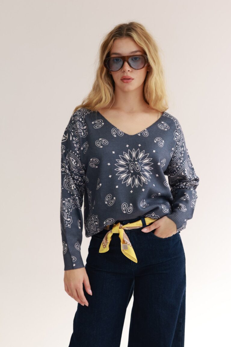 V CASHMERE PRINT KNIT