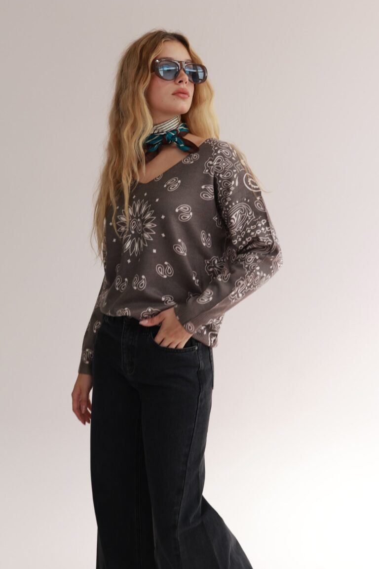 V CASHMERE PRINT KNIT