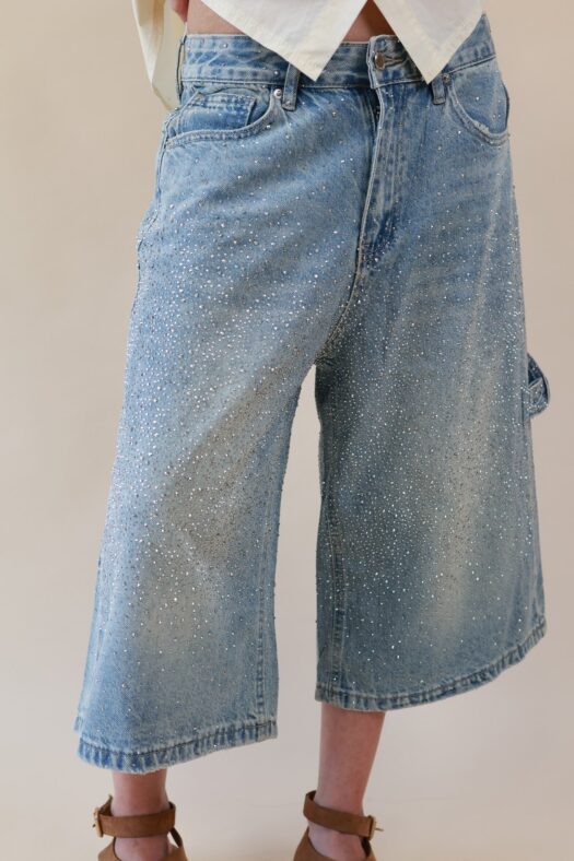BLUE DENIM STRASS BERMUDA